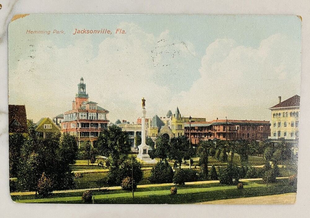 Jacksonville FL Florida Artistic Hemming Park Civil War Statue Postcard 1909